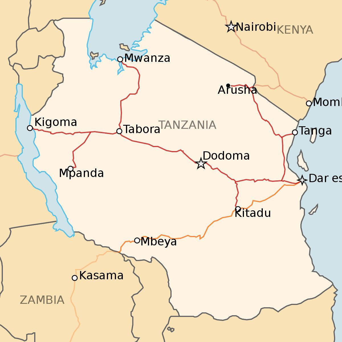 Carte du chemin de fer tanzanie