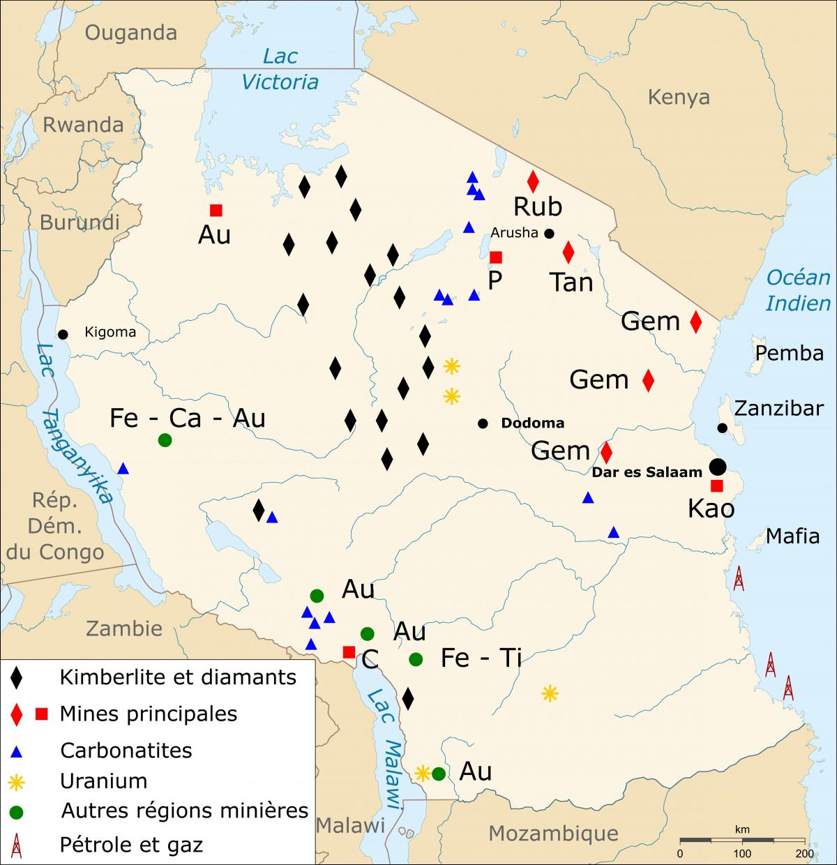 Carte de la tanzanie ressources naturelles