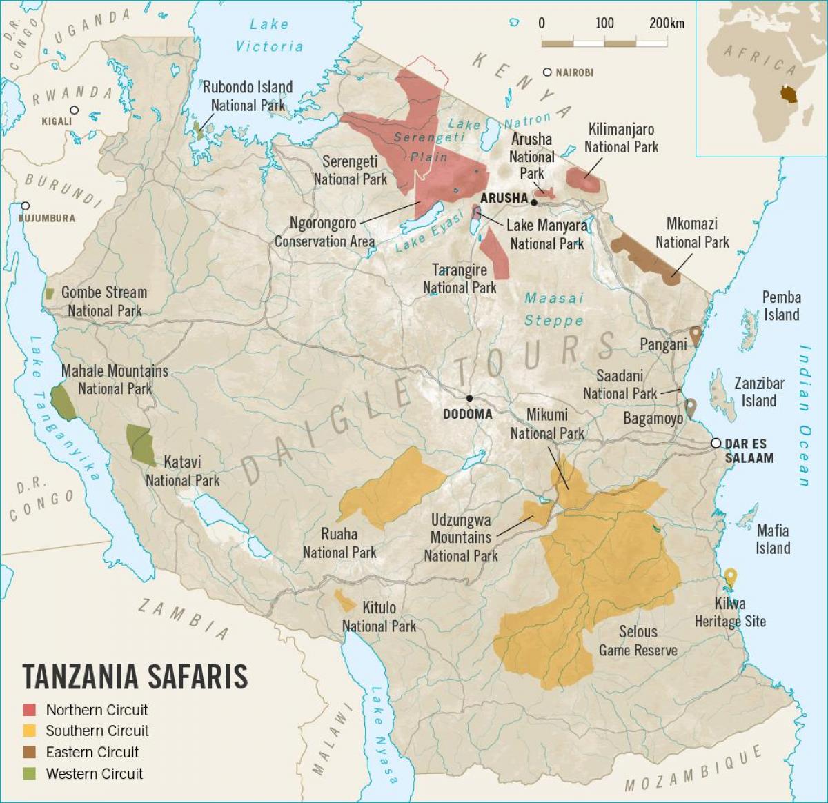 Carte de la tanzanie, les réserves de gibier