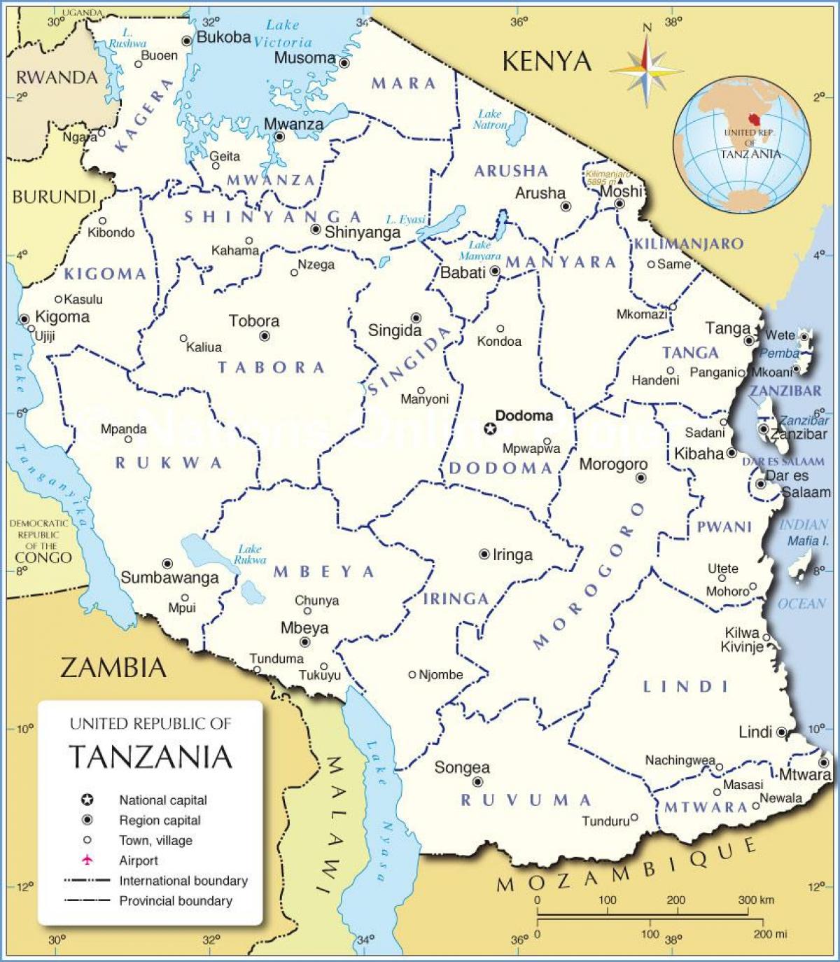 carte administrative de la tanzanie