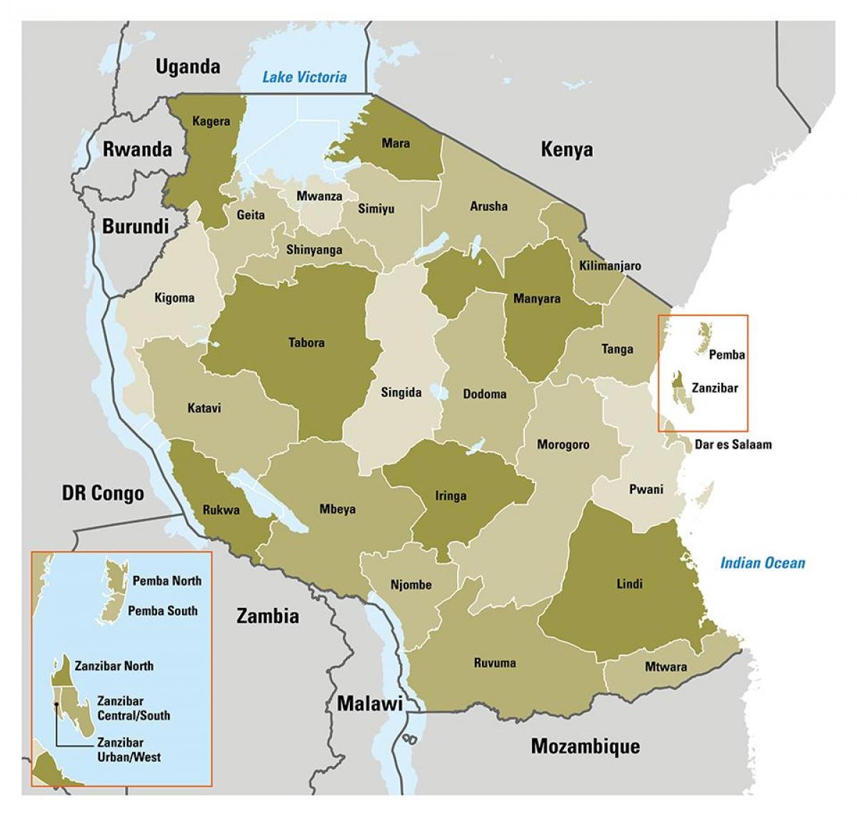 carte de la tanzanie régions