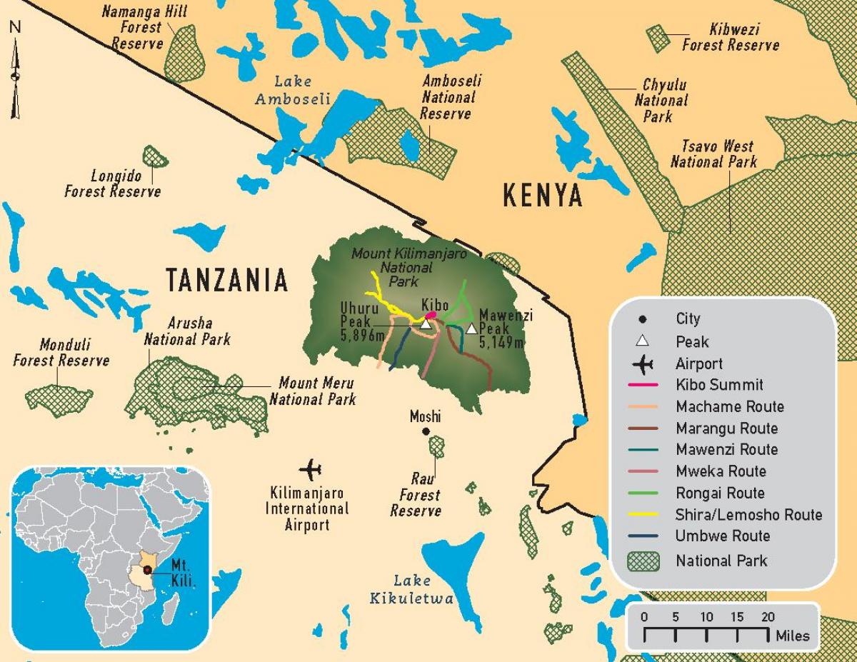 Carte de la tanzanie, le kilimandjaro