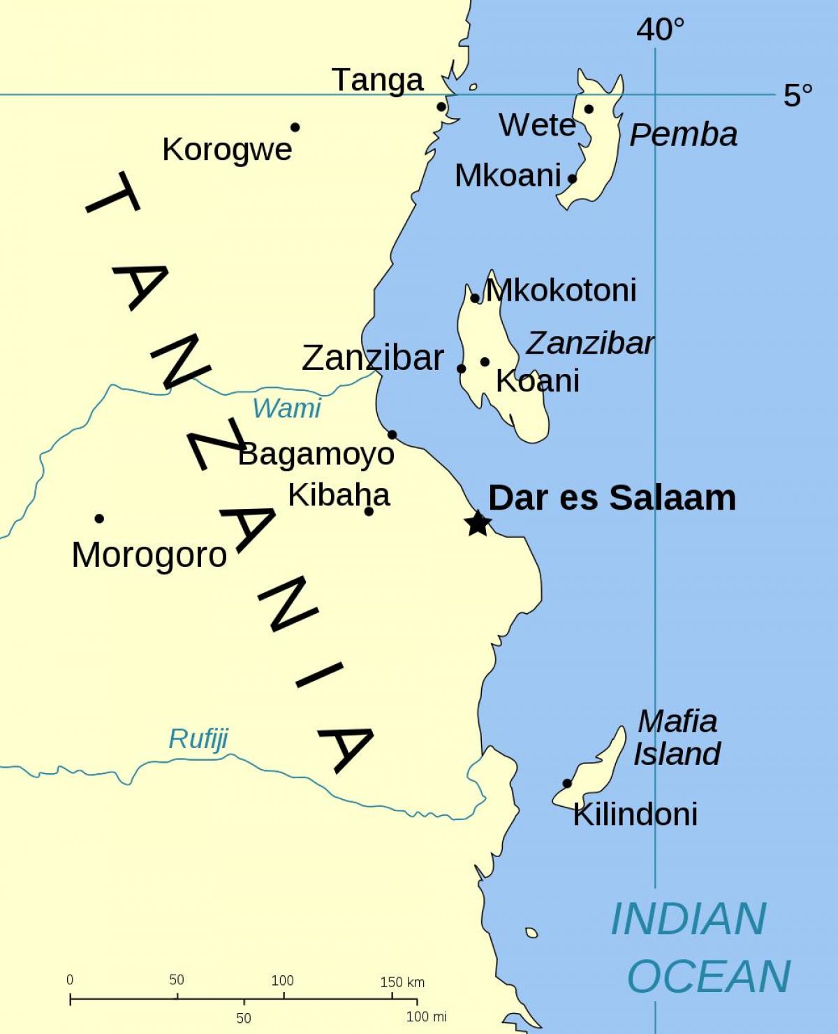 en tanzanie, les îles de la carte