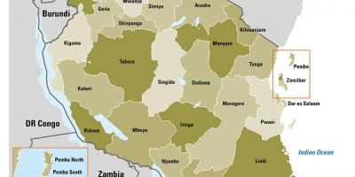 Carte de la tanzanie régions