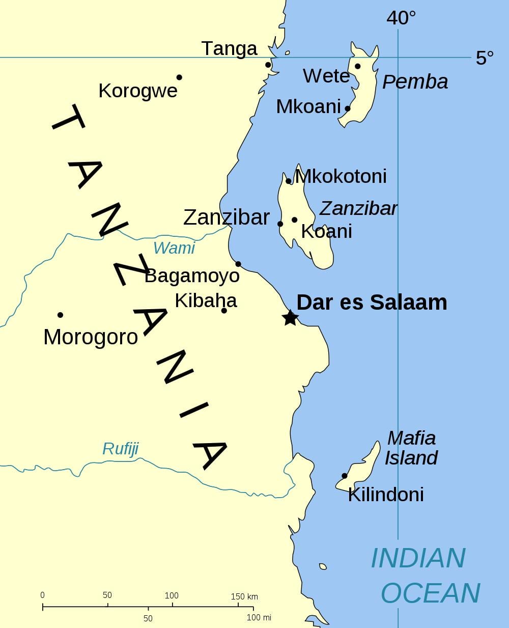 en tanzanie, les îles de la carte