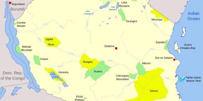 Carte des parcs nationaux de tanzanie et les réserves de chasse