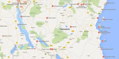 La carte des aéroports de tanzanie 